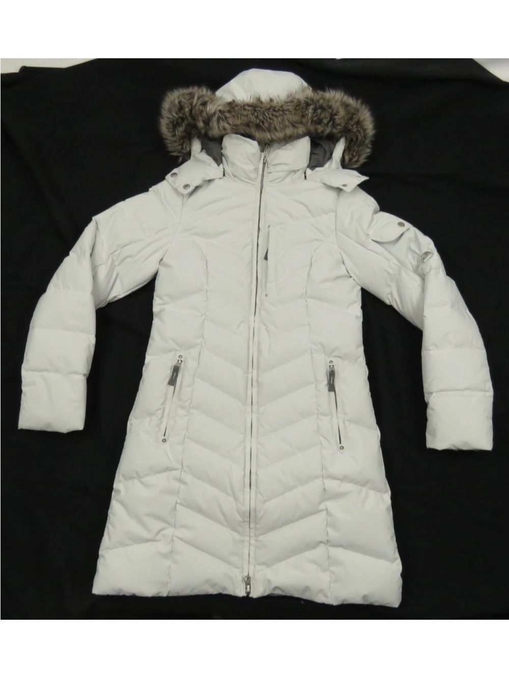 Eddie Bauer Quilted Down Faux Fur Hooded Full Zip Long Puffer Parka Jacket XS